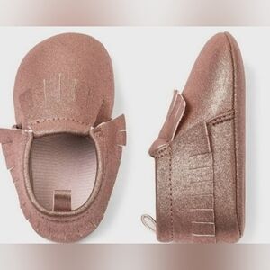 Cat & Jack Metallic Pink Faux Leather Fringe Moccasins